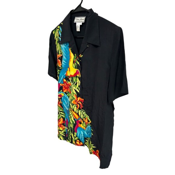 Diane Gilman Black Tropical Parrot Print Silk Button Up Shirt SZ Medium - Picture 3 of 8